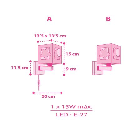 Dalber 63239S - Bērnu sienas lampa MOONLIGHT 1xE27/15W/230V rozā