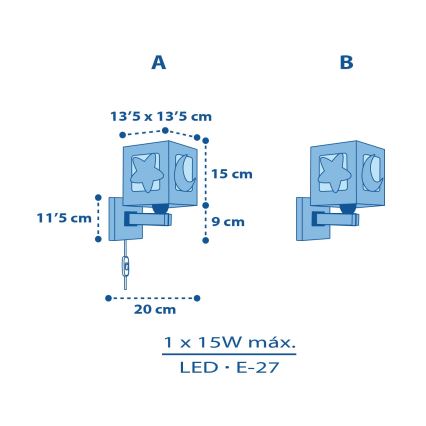 Dalber 63239T - Bērnu sienas lampa MOONLIGHT 1xE27/15W/230V zila