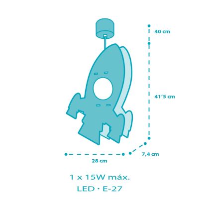 Dalber 63357 - Bērnu lustra ROCKET 1xE27/15W/230V
