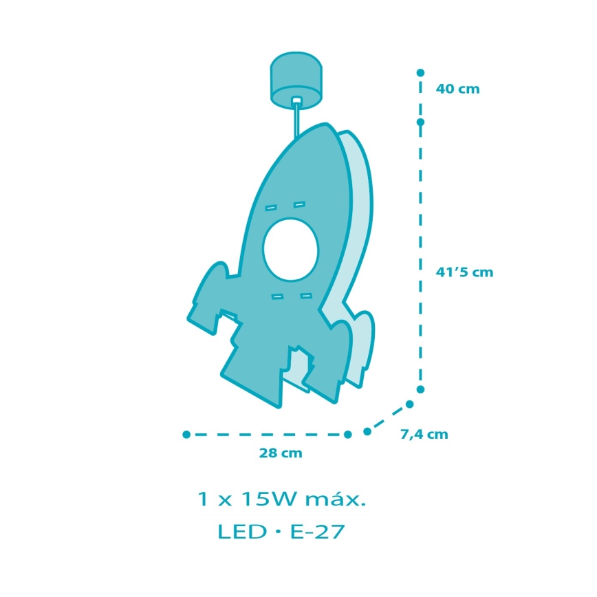 Dalber 63357 - Bērnu lustra ROCKET 1xE27/15W/230V