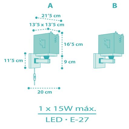 Dalber 64389 - Bērnu sienas lampa LITTLE DRAGON 1xE27/15W/230V