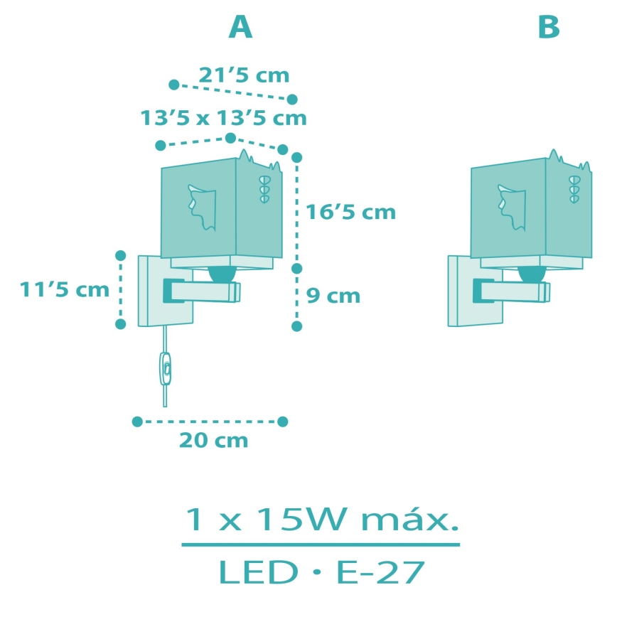 Dalber 64389 - Bērnu sienas lampa LITTLE DRAGON 1xE27/15W/230V