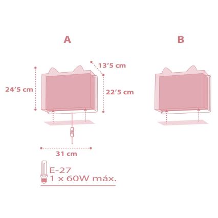 Dalber 64588 - Bērnu sienas gaismeklis LITTLE FOX 1xE27/60W/230V