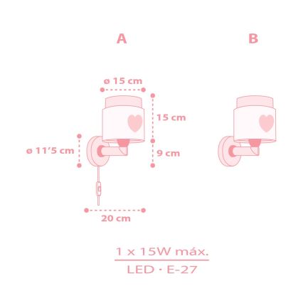 Dalber 76019S - Bērnu sienas lampa BABY DREAMS 1xE27/15W/230V rozā