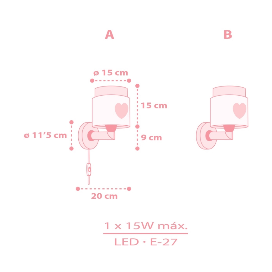 Dalber 76019S - Bērnu sienas lampa BABY DREAMS 1xE27/15W/230V rozā