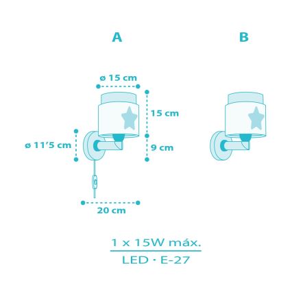 Dalber 76019T - Bērnu sienas lampa BABY DREAMS 1xE27/15W/230V zila