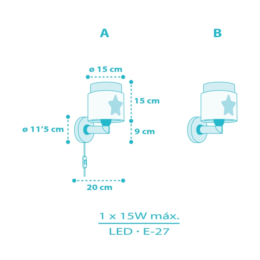 Dalber 76019T - Bērnu sienas lampa BABY DREAMS 1xE27/15W/230V zila