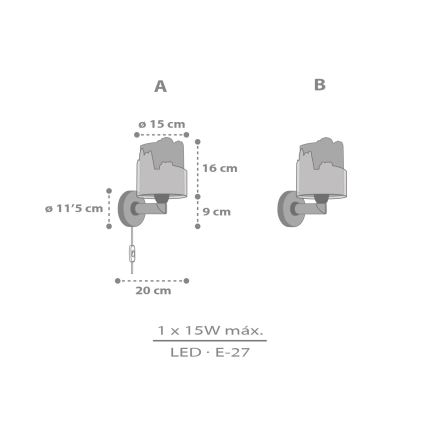 Dalber 76309 - Bērnu sienas lampa SNOOPY 1xE27/15W/230V balta/sarkana