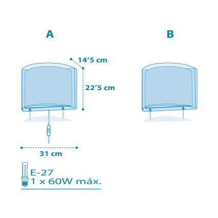 Dalber 81198T - Bērnu sienas gaismeklis LIGHT FEELING 1xE27/60W/230V