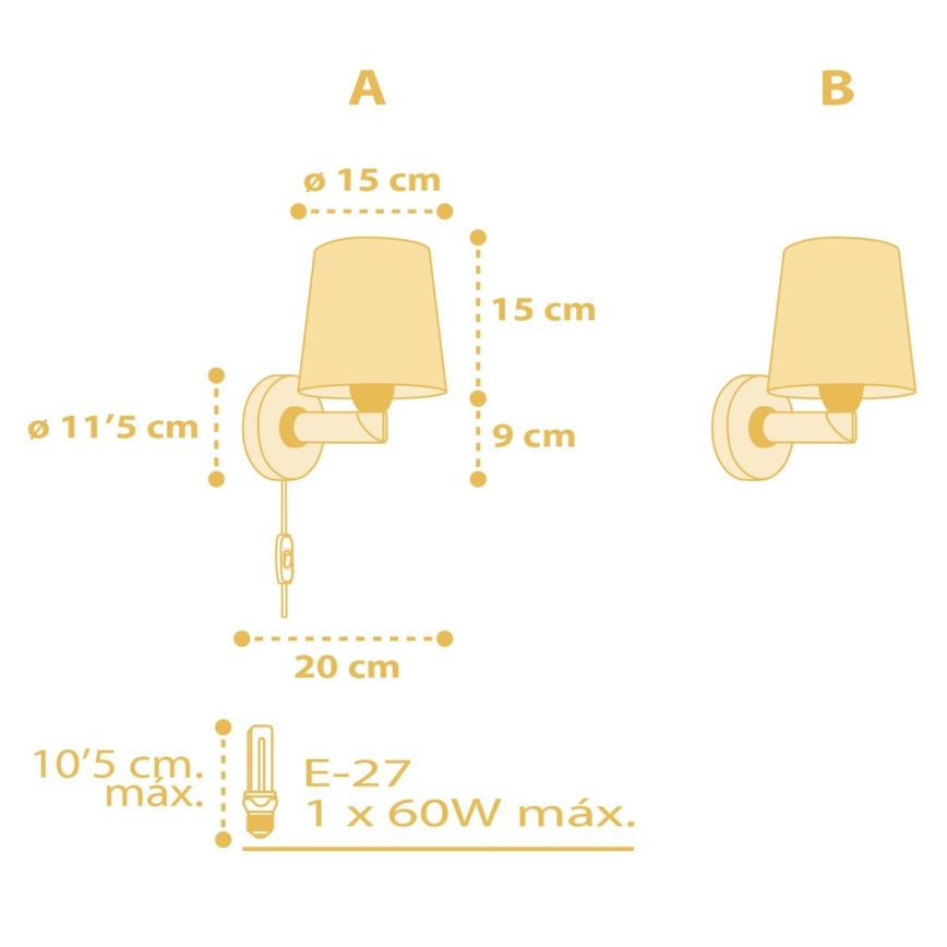 Dalber 82219A - Bērnu sienas gaismeklis STAR LIGHT 1xE27/60W/230V dzeltens