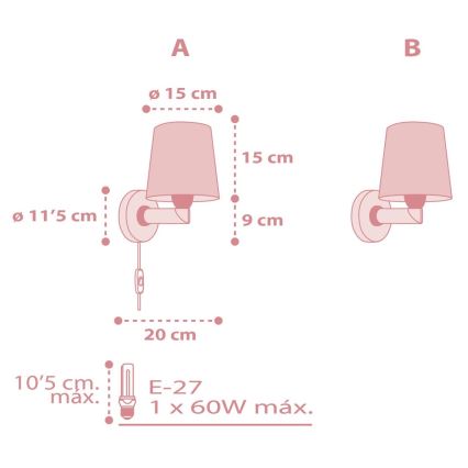 Dalber 82219S - Bērnu sienas gaismeklis STAR LIGHT 1xE27/60W/230V rozā