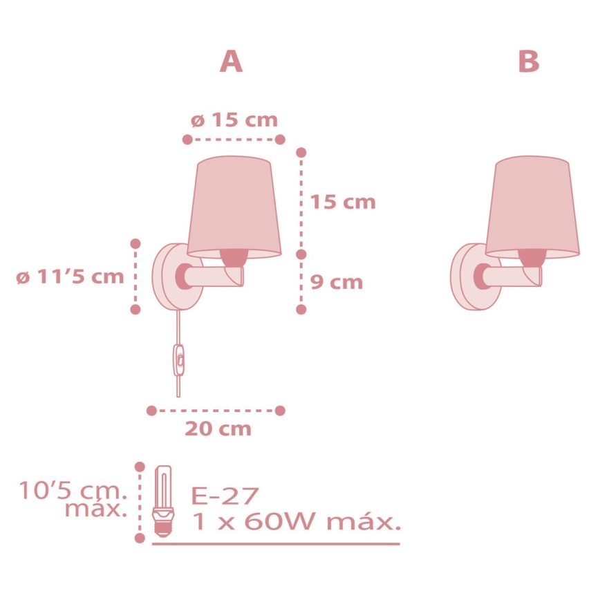 Dalber 82219S - Bērnu sienas gaismeklis STAR LIGHT 1xE27/60W/230V rozā