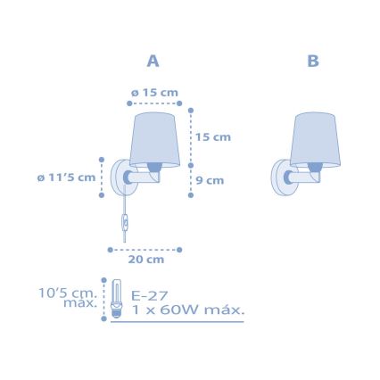 Dalber 82219T - Bērnu sienas gaismeklis STAR LIGHT 1xE27/60W/230V zils