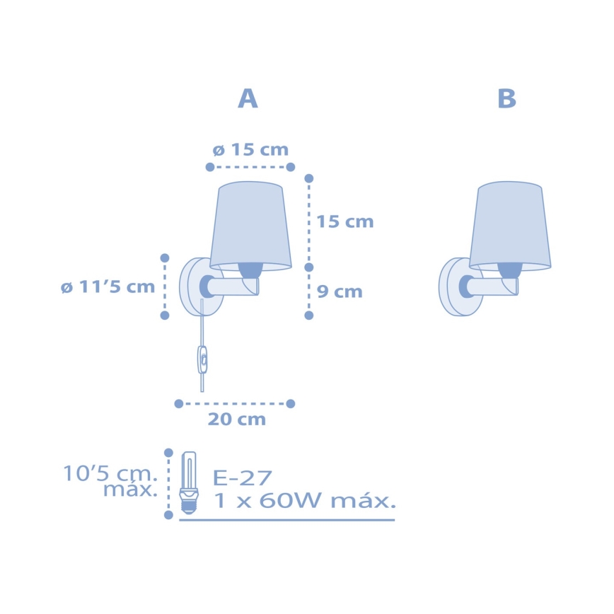 Dalber 82219T - Bērnu sienas gaismeklis STAR LIGHT 1xE27/60W/230V zils