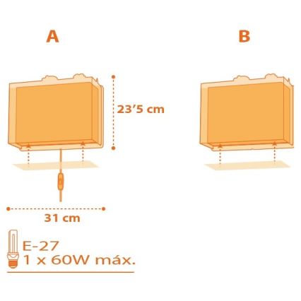 Dalber D-73458 - Bērnu sienas gaismeklis DINOS 1xE27/60W/230V