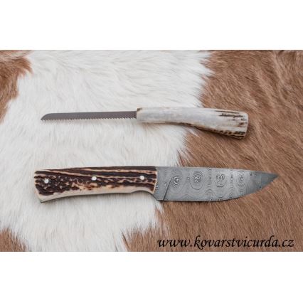 Damaskas medību nazis ar mini zāģīti 11 cm brieža rags