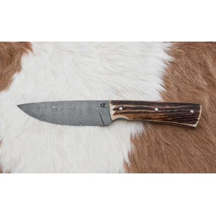 Damaskas medību nazis ar mini zāģīti 11 cm brieža rags