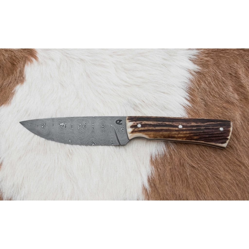 Damaskas medību nazis ar mini zāģīti 11 cm brieža rags