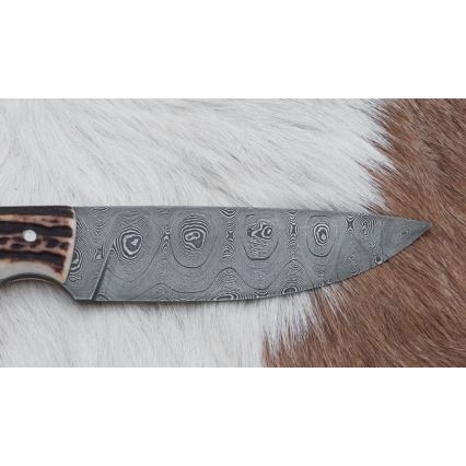 Damaskas medību nazis ar mini zāģīti 11 cm brieža rags