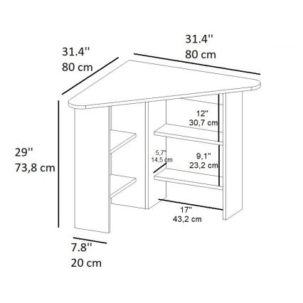 Darba galds CORNER 73,8x80 cm balta