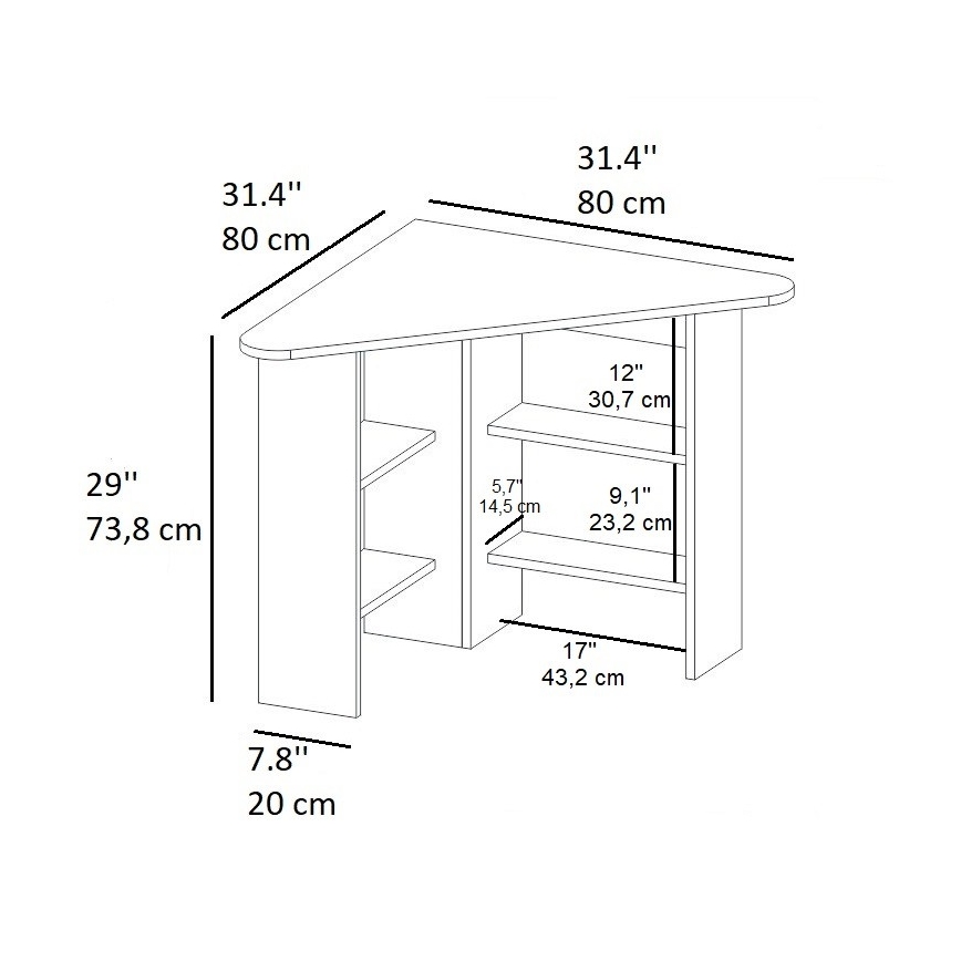 Darba galds CORNER 73,8x80 cm balta