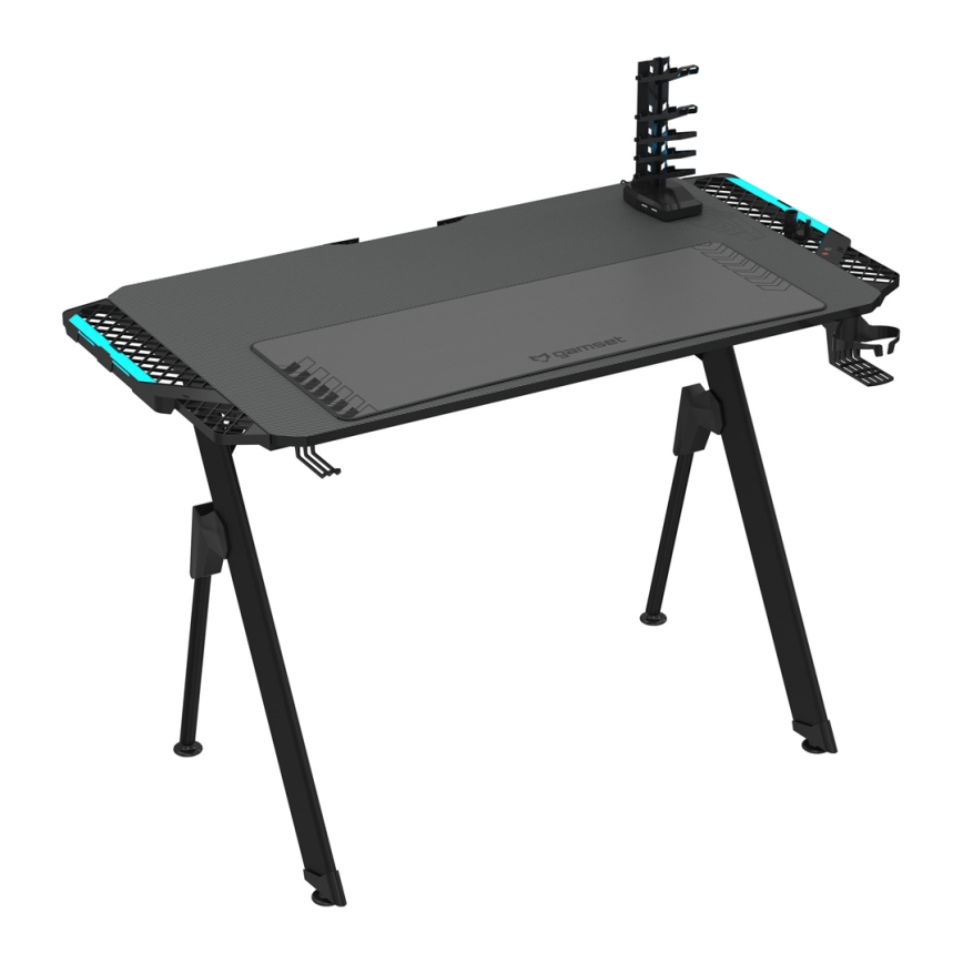 Datorspēļu galds FALCON ar LED RGB fona apgaismojumu 116x60 cm melna