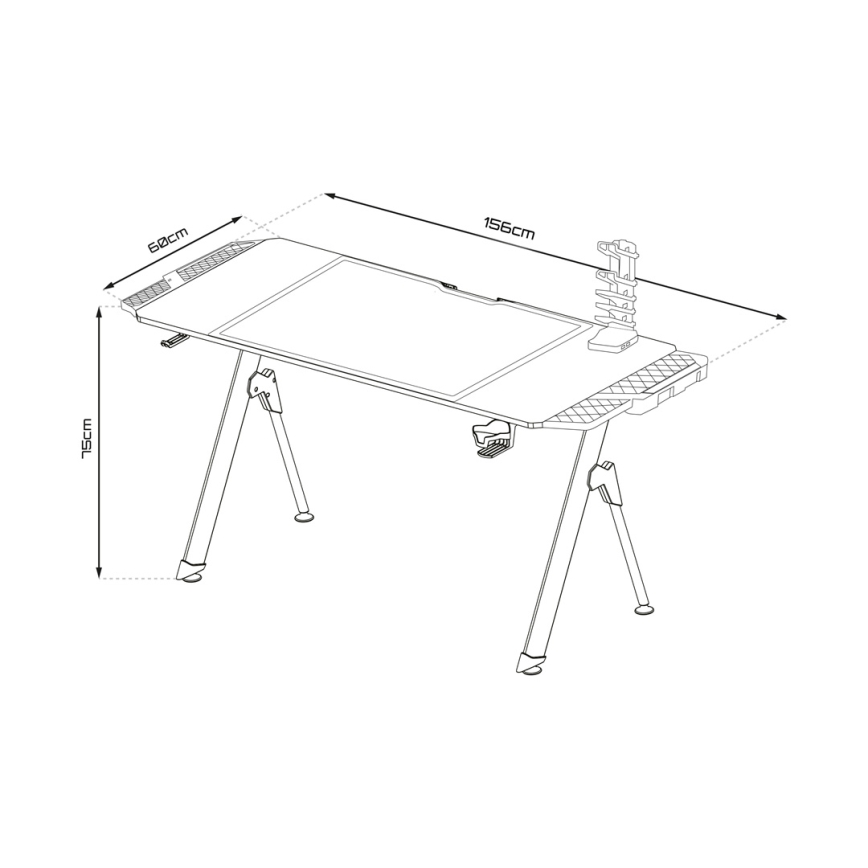 Datorspēļu galds FALCON ar LED RGB fona apgaismojumu 156x60 cm melna