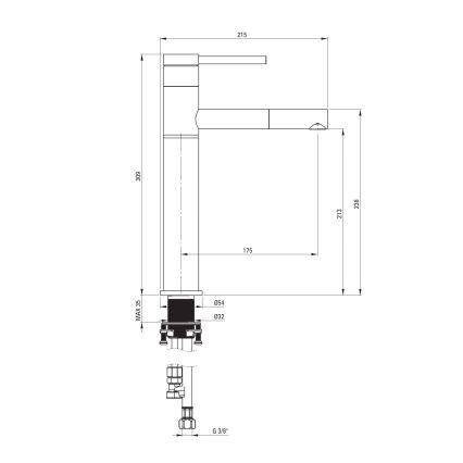 Deante BGE_N22K - Izlietnes jaucējkrāns ar izvelkamu izsmidzinātāju ORA 30,9 cm melns