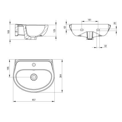 Deante CDJ_6U4W - Sienas piestiprināma izlietne ar atveri JASMIN 45,7x36,4 cm keramika/balta