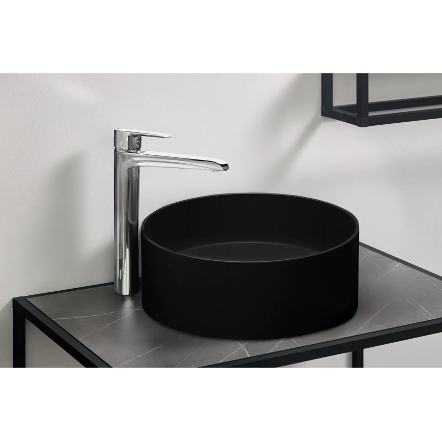 Deante CQS_NU4S - SILIA virsmas uzliekamā izlietne Ø 36 cm, granīts/melna