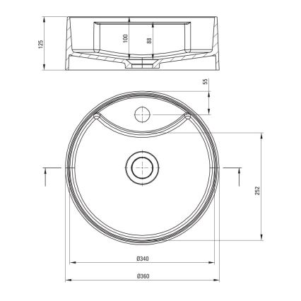 Deante CQS_SU4B - Virsmā uzstādāma izlietne ar caurumu jaucējam SILIA Ø 36 cm granīta/metāliska pelēka