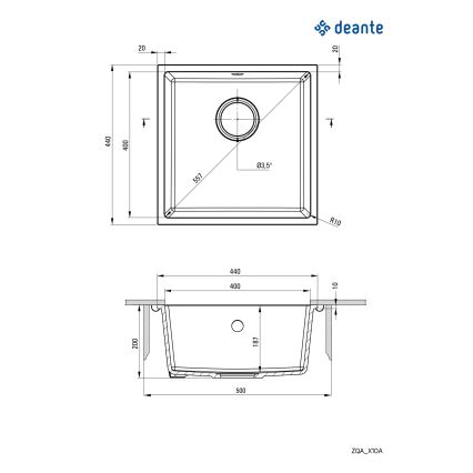 Deante ZQA_N10A - Virtuves izlietne CORDA 44x44 cm granīts/melna