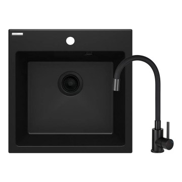 Deante ZQJNN103 - Virtuves izlietne EVORA 50x50 cm + Izlietnes jaucējkrāns ar lokanu statīvu granīts/melna