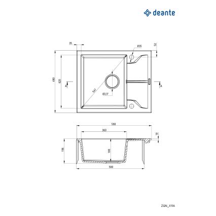 Deante ZQN_G11A - Virtuves izlietne ANDANTE 49x59 cm granīts/metālisks grafīta