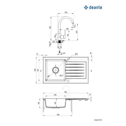 Deante ZQZVT113 - Virtuves izlietne ZORBA 76x44 cm + sink tap granīts/metālisks antracīta