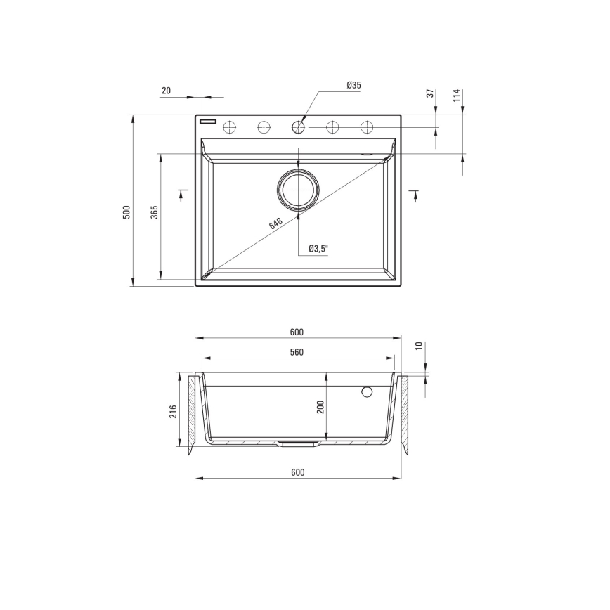 Deante ZRC_210A - Virtuves izlietne CORIO 50x60 cm granīts/grafīts