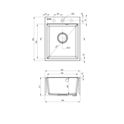 Deante ZRC_S103 - CORIO virtuves izlietne 50x40 cm granīta/metāliska pelēka