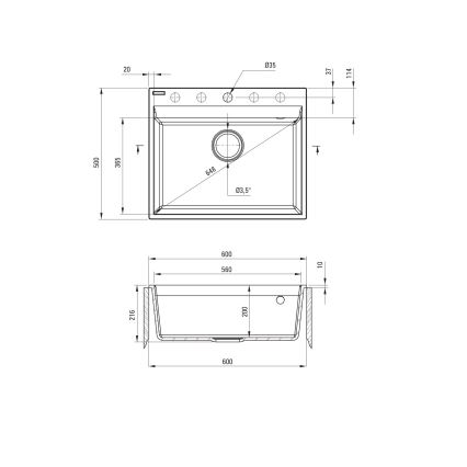 Deante ZRC_S10A - Virtuves izlietne CORIO 50x60 cm granīts/metāliski pelēka