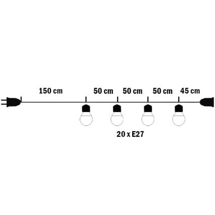 Dekoratīva āra virtene MIMOSA 20xE27/1,3W/230V IP44 10m