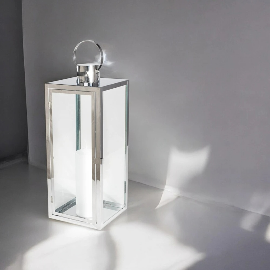 Dekoratīvā laterna 38 cm — spīdīga hroma apdare