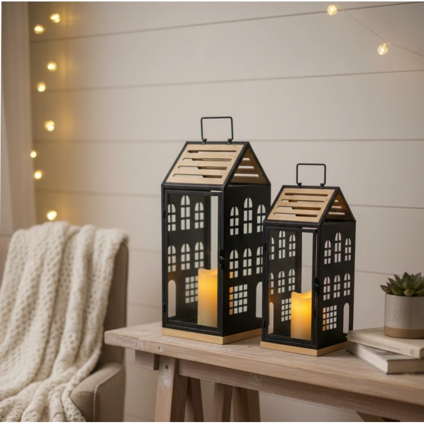 Dekoratīvā laterna HOME 34,5 cm melna/bēša
