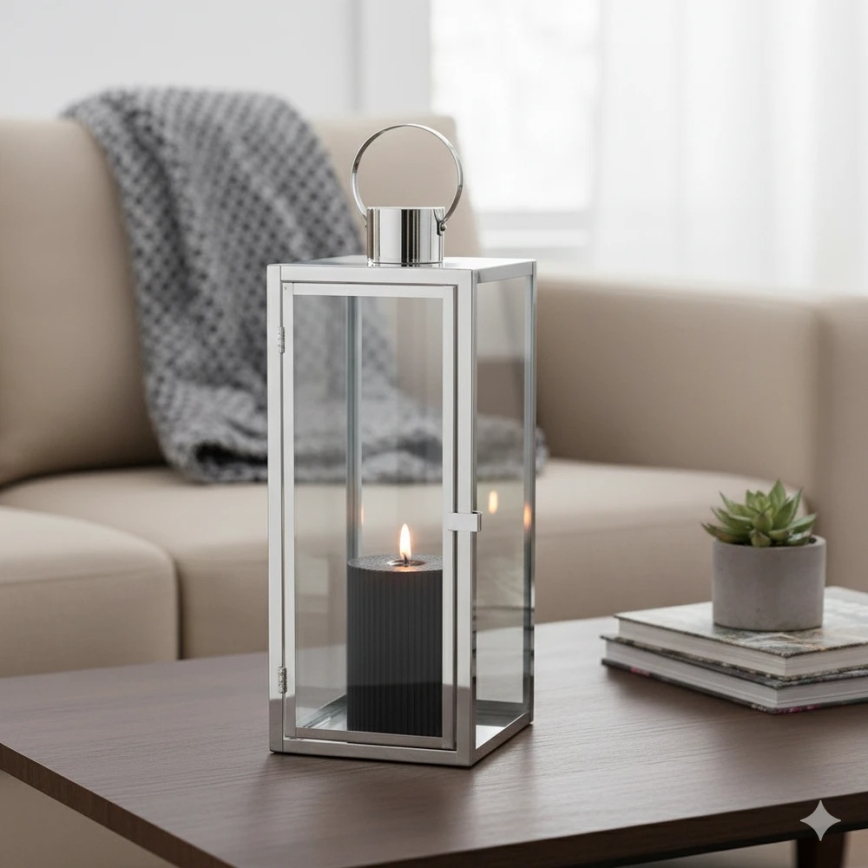 Dekoratīvā laterna TOWER 29 cm, spīdīgs hroms