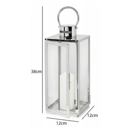 Dekoratīva laterna TOWER, 38 cm, spīdīgs hroms