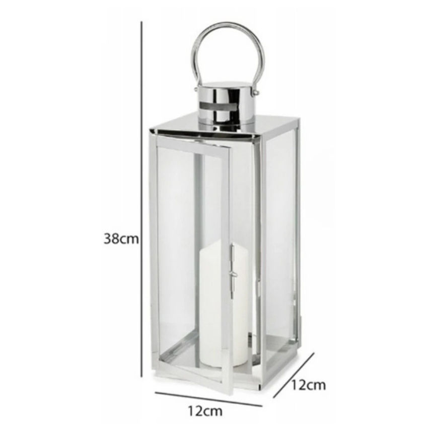 Dekoratīva laterna TOWER, 38 cm, spīdīgs hroms