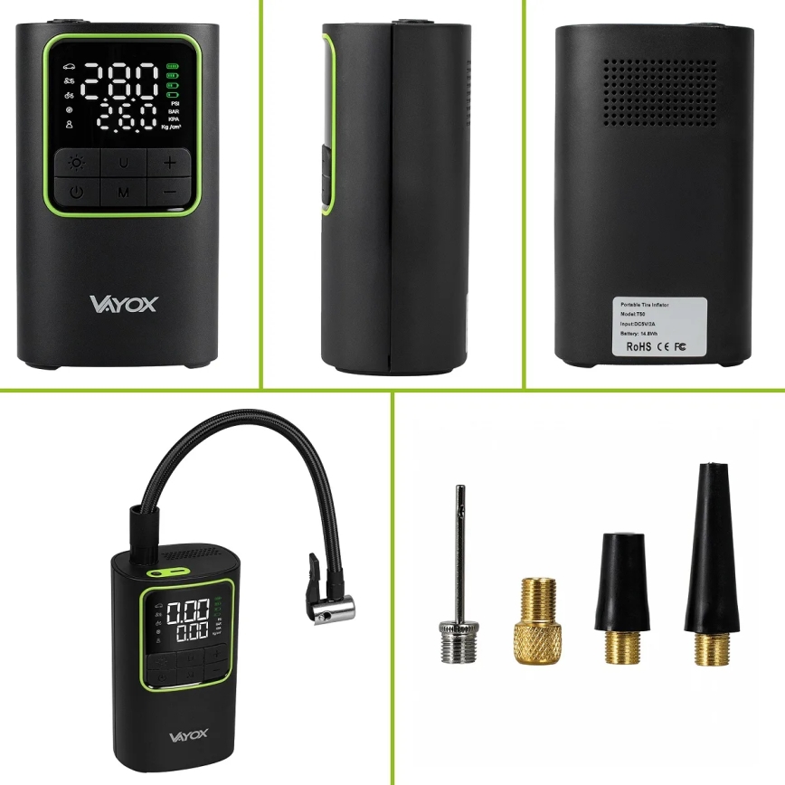 Digitālais kabatas gaisa kompresors 5 V 4000 mAh melns