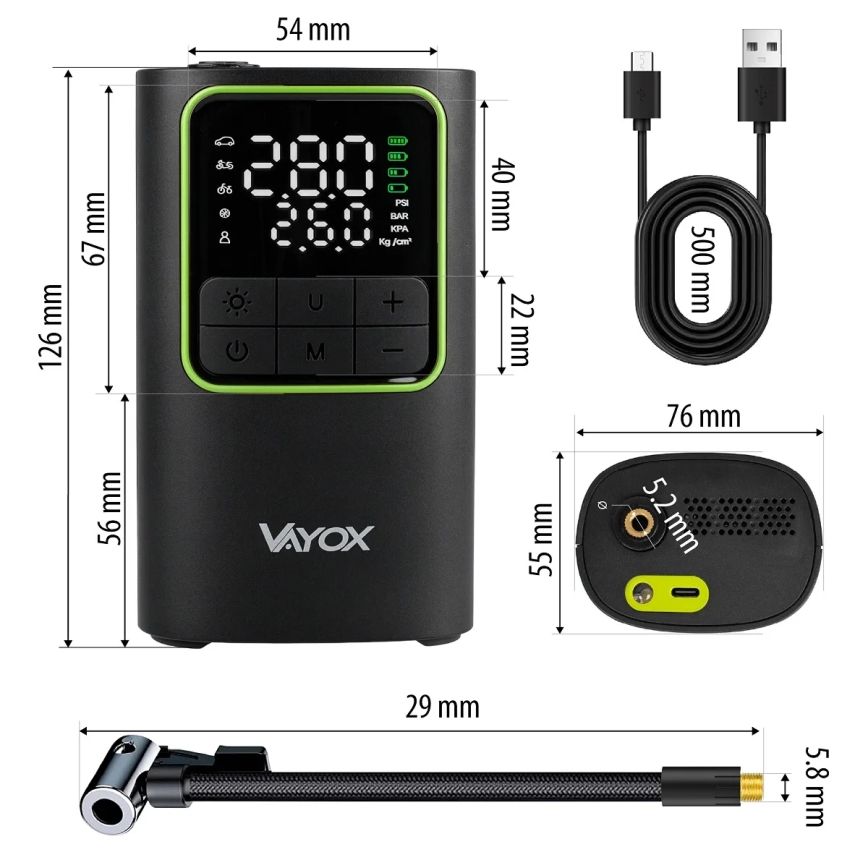 Digitālais kabatas gaisa kompresors 5 V 4000 mAh melns