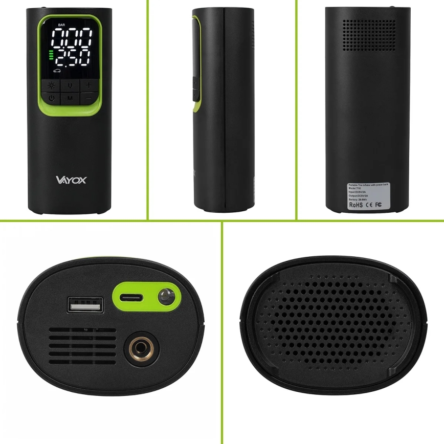 Digitālais kabatas kompresors 5V 8000 mAh melns