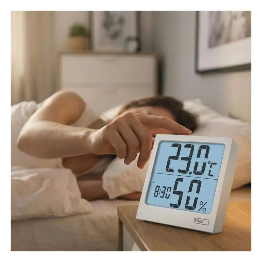 Digitālais termometrs ar higrometru, darbināms ar 1xAA bateriju, balts