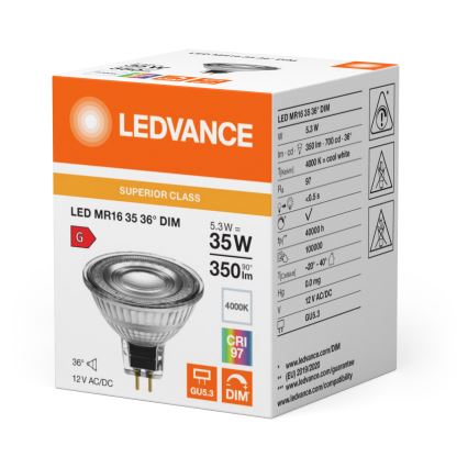 LED regulējama reflektora spuldze MR16 GU5,3/5,3W/12V 4000K 36° CRI 97 - Ledvance