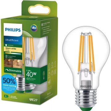 Dimējama LED spuldze ULTRAEFFICIENT VINTAGE Philips A60 E27/2,3W/230V 2700K